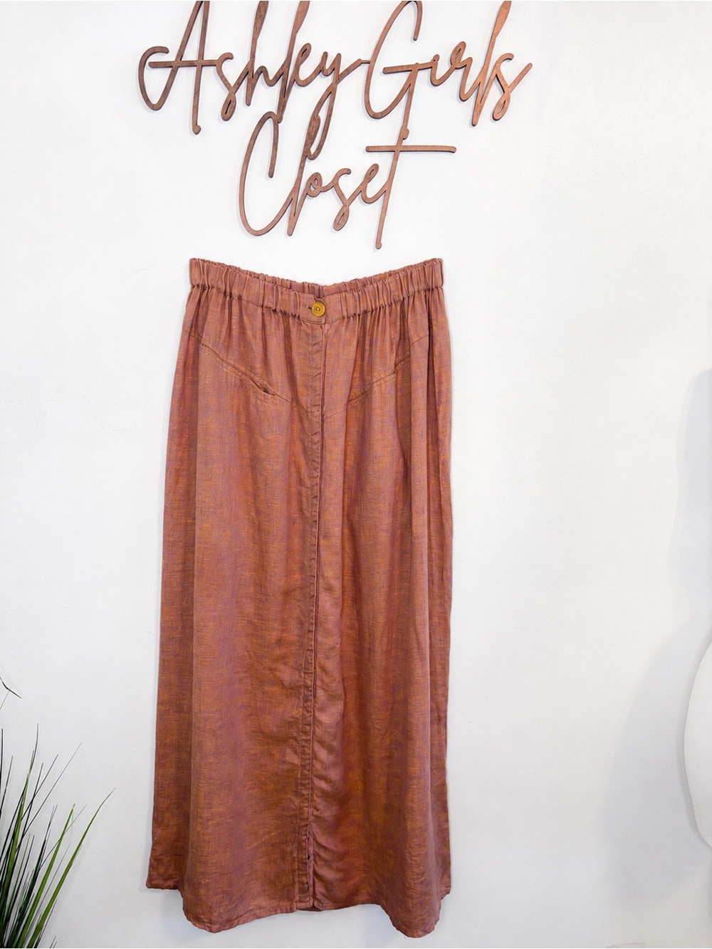 FLAX by Jeanne Engelhart 100% Linen Maxi Skirt Medium Rust